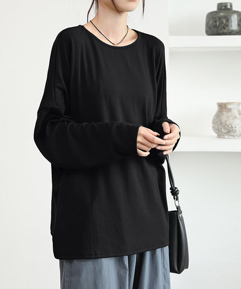 ドルマンスリーブロンTゆったりカットソー レディース オーバーサイズロングTシャツ 落ち感秋服 大人可愛いプルオーバー クルーネックトップス長袖 抜け感体型カバー 2SHENSHI-002